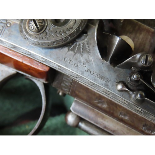 247 - A FINE 16 BORE FLINTLOCK DOUBLE BARRELLED OVER AND UNDER OFFICERS PISTOL BY GEORGE JONES, circa 1820... 