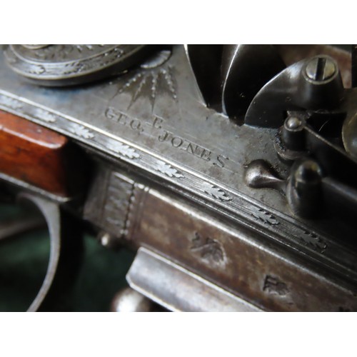 247 - A FINE 16 BORE FLINTLOCK DOUBLE BARRELLED OVER AND UNDER OFFICERS PISTOL BY GEORGE JONES, circa 1820... 