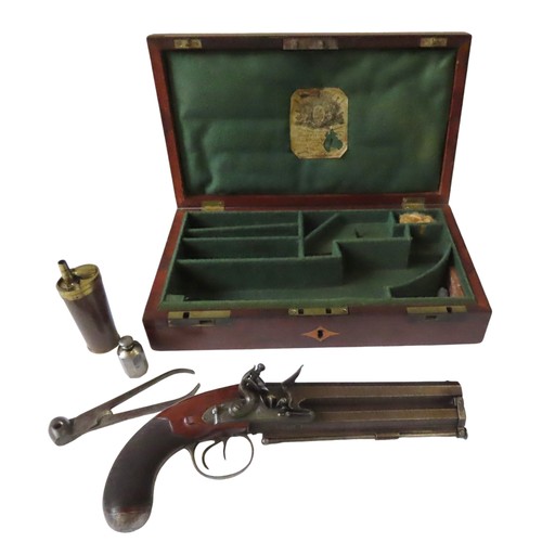 247 - A FINE 16 BORE FLINTLOCK DOUBLE BARRELLED OVER AND UNDER OFFICERS PISTOL BY GEORGE JONES, circa 1820... 