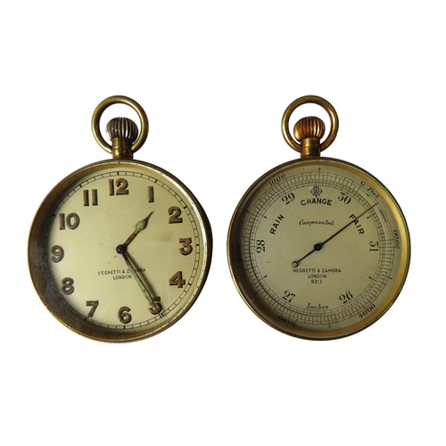 271 - NEGRETTI AND ZAMBRA AN ANEROID BAROMETER AND MATCHING TIMEPIECE both signed Negretti and Zambra, Lon... 