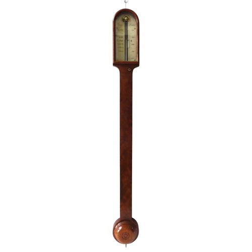 250 - AN EARLY 19TH CENTURY MAHOGANY STICK BAROMETER BY WILLIAM CARY, arch top case over a silvered dial w... 