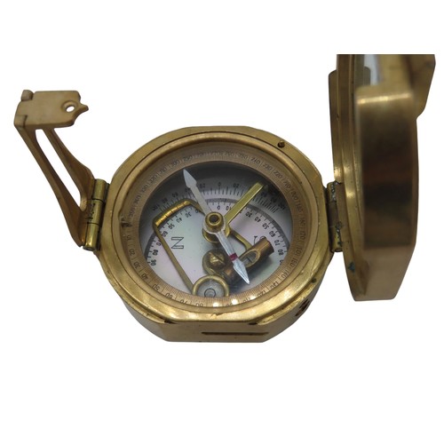 252 - A NATURAL SINE BRASS NAUTICAL COMPASS AND THREE POCKET COMPASSES, the brass compass inscribed Ross, ... 