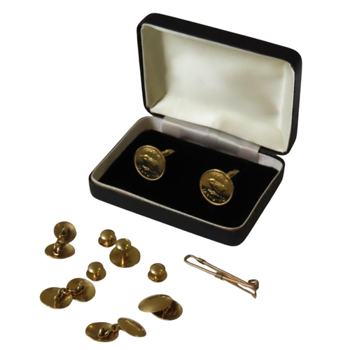 620 - TWO PAIRS OF VINTAGE 18CT GOLD CUFFLINKS, together with four 18ct gold collar studs, a yellow metal ... 