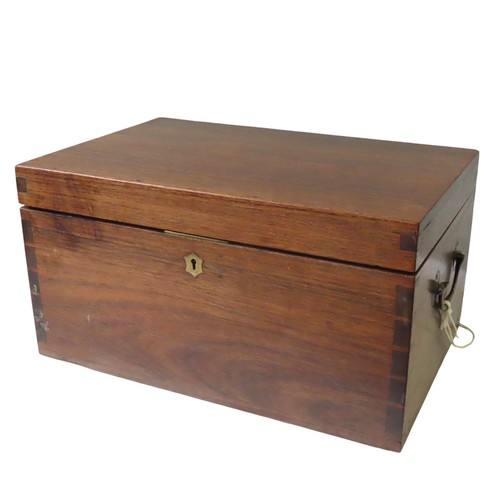 209 - A LARGE ANGLO-INDIAN BOX, simple rectangular form flanked by brass ring handles, the lid opening to ... 