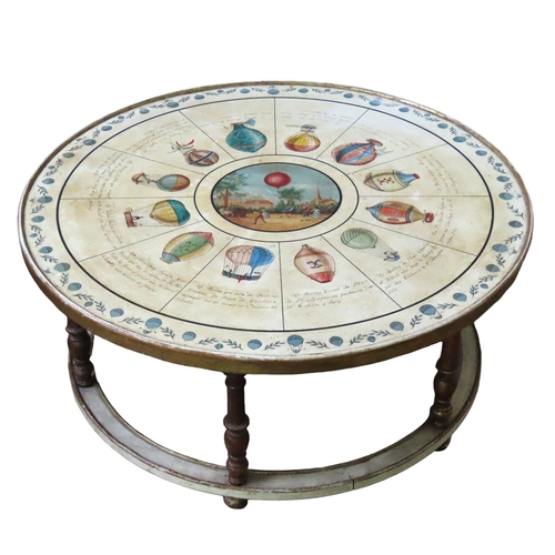 48 - IN THE MANNER OF PIERO FORNASETTI, A CASA PUPO POLYCHROME PAINTED CIRCULAR CENTRE TABLE, decorated w... 