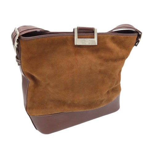 281 - LOEWE SHOULDER BAG Main in soft brown suede leather with darker brown leather base and side sections... 