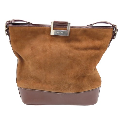 281 - LOEWE SHOULDER BAG Main in soft brown suede leather with darker brown leather base and side sections... 