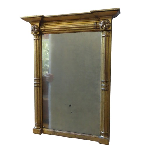 206 - A GILT FRAMED PIER MIRROR, 19TH CENTURY, the silvered plate mounted in a gilt frame with triform pil... 