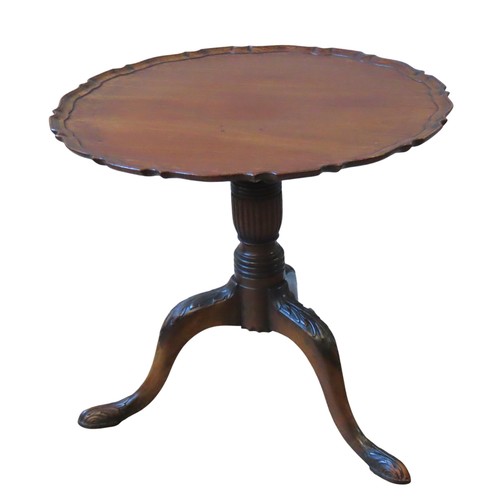 3 - A MAHOGANY TILT TOP WINE TABLE, EARLY 20TH CENTURY, circular pie crust edge top raised on a fluted b... 