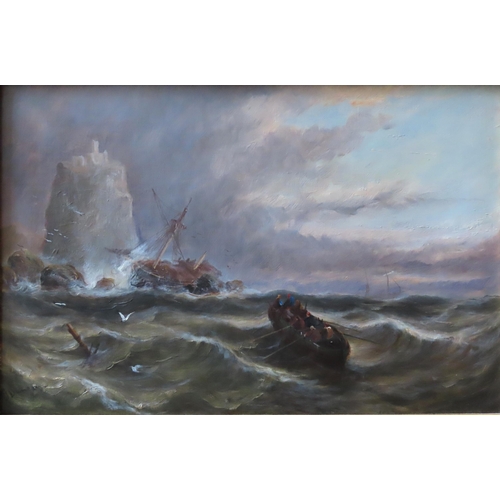 547 - TWO MARITIME OIL PAINTINGS ON CANVAS BY GEORGE DUNCAN, entitled 'Morning after a Gale, Holy Island, ... 