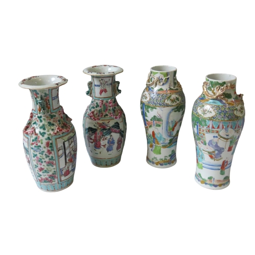 343 - TWO PAIRS OF CHINESE FAMILLE ROSE BALUSTER VASES, LATE QING, 19TH CENTURY, the lot comprised of one ... 