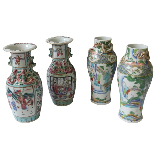 343 - TWO PAIRS OF CHINESE FAMILLE ROSE BALUSTER VASES, LATE QING, 19TH CENTURY, the lot comprised of one ... 