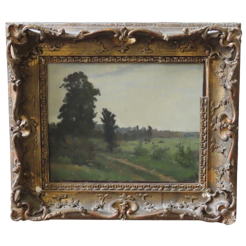 531 - PAUL VAYSON (1841-1911) RURAL SCENE OIL ON CANVAS, depicting a farm track in the foreground, with wo... 