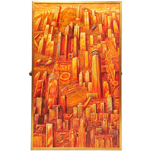 556 - LILIANE TSUI 'GOLDEN METROPOLIS' OIL ON CANVAS (2)155.5cm x 89.5cm (2)Provenance: From the private c... 