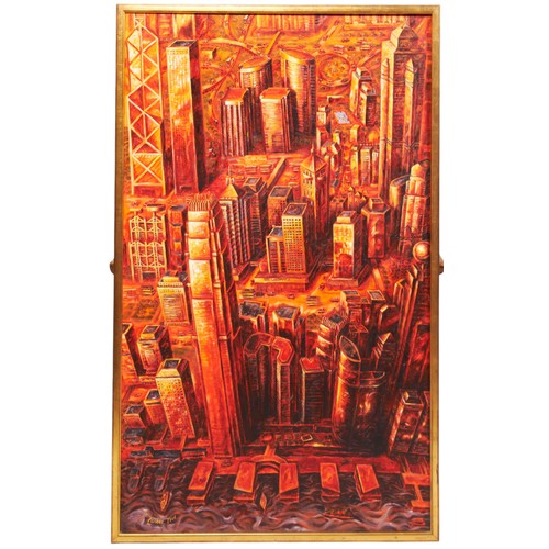 556 - LILIANE TSUI 'GOLDEN METROPOLIS' OIL ON CANVAS (2)155.5cm x 89.5cm (2)Provenance: From the private c... 