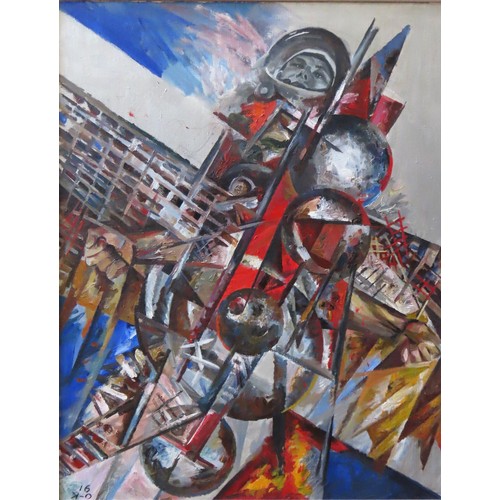 543 - MIKHAIL OMBYSH-KUZNETSOVABSTRACT OIL PAINTING ON CANVAS, depicting Yuri Gagarin, monogrammed  'O.K' ... 