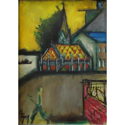 509 - F. MOZOROV (XX) 'ABSTRACT CHURCH' ACRYLIC/CANVAS, depicting a church in Vladivostock, possibly the S... 