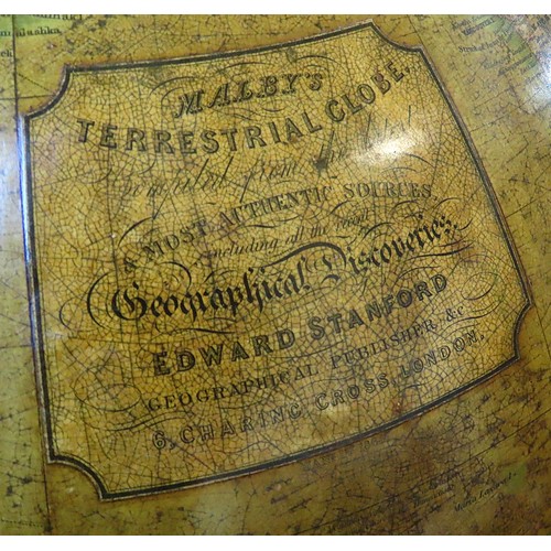 711 - A MALBY'S 18 INCH TERRESTRIAL LIBRARY GLOBE, DATED 1864, the cartouche printed 'Malby's Terrestrial ... 