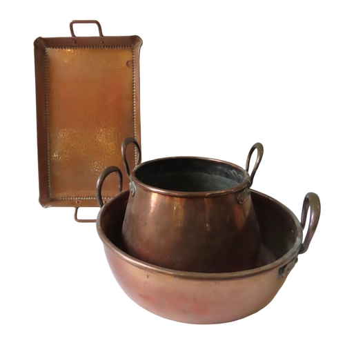 140 - VARIOUS COPPER WARES INCLUDING OLBURY STAMPED TRAY (the Olbury name possibly derived from Olney &... 