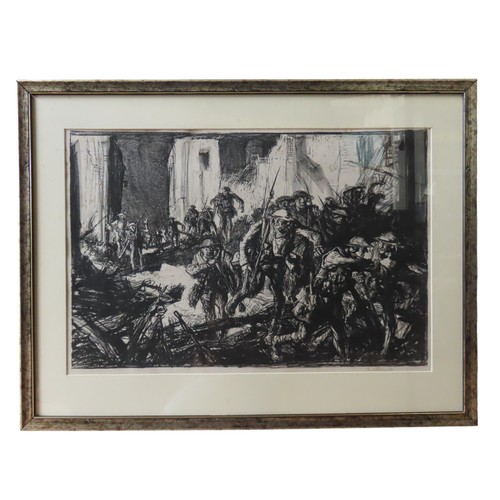 553 - FRANK BRANGWYN (1867-1956) 'CANADIANS ENTERING CAMBRAI' LITHOGRAPH (1919), signed in lower right cor... 