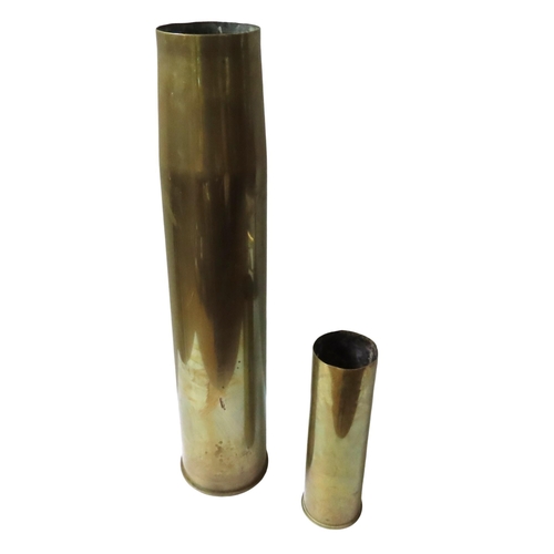 571 - A LARGE BRASS SHELL CASE, PROBABLY NAVAL marked ‘78’ and a smaller brass shell case, 105 mm M14, 196... 