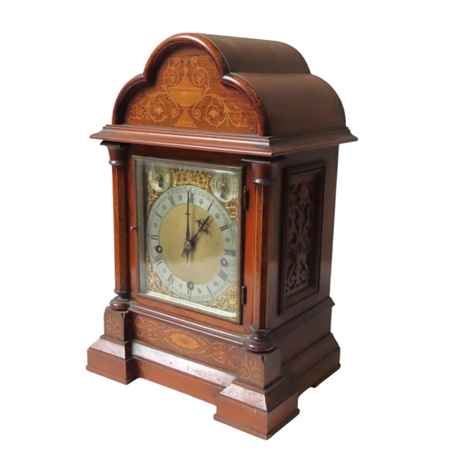 174 - A LARGE MAHOGANY BRACKET CLOCK, LATE 19TH CENTURY, 7 inch brass dial with two subsidary dials ,the s... 