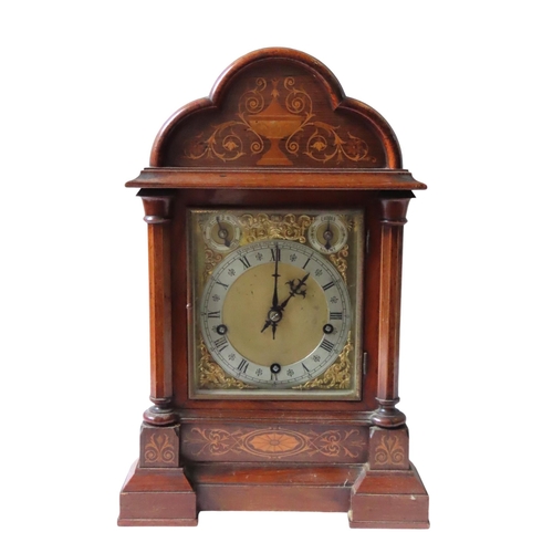 174 - A LARGE MAHOGANY BRACKET CLOCK, LATE 19TH CENTURY, 7 inch brass dial with two subsidary dials ,the s... 