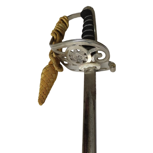 238 - A SCOTTS GUARDS REGIMENTAL DRESS SWORD BY HENRY WILKINSON with sword knot and metal scabbard, the bl... 