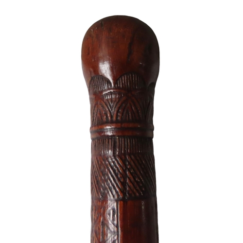 724 - A GOOD FOLK ART WALKING STICK DATED 1826 AND MARKED 'EGYPT' WITH A QUIRKY REPRESENTATION OF THE SPHI... 