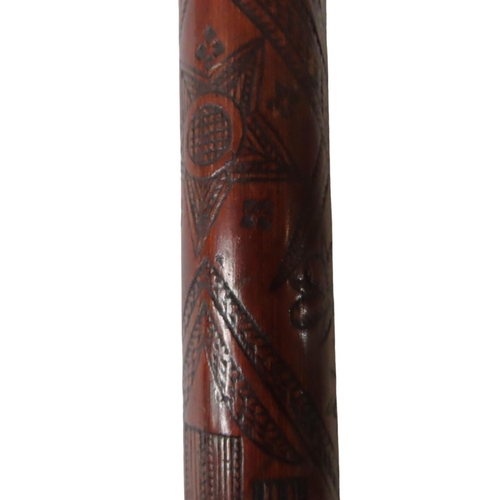 724 - A GOOD FOLK ART WALKING STICK DATED 1826 AND MARKED 'EGYPT' WITH A QUIRKY REPRESENTATION OF THE SPHI... 