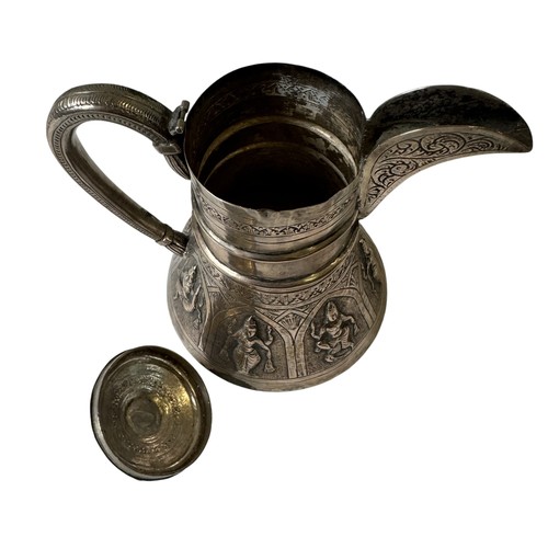 671 - A BURMESE WHITE METAL COFFEE POT AND COVER,14cm tall including finial