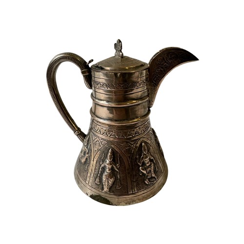 671 - A BURMESE WHITE METAL COFFEE POT AND COVER,14cm tall including finial