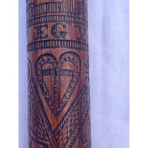 724 - A GOOD FOLK ART WALKING STICK DATED 1826 AND MARKED 'EGYPT' WITH A QUIRKY REPRESENTATION OF THE SPHI... 