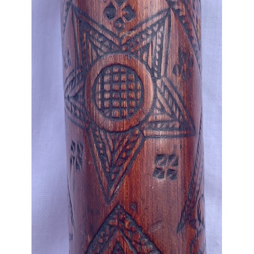 724 - A GOOD FOLK ART WALKING STICK DATED 1826 AND MARKED 'EGYPT' WITH A QUIRKY REPRESENTATION OF THE SPHI... 