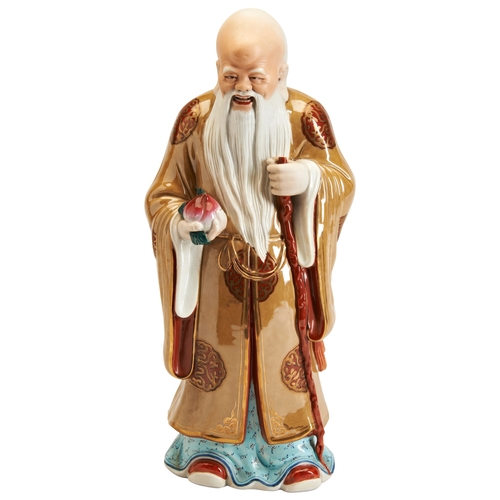 164 - A FUJIAN GUILD PORCELAIN FIGURE OF 'SHOU LAO' ONE OF DAOIST IMMORTALS,EARLY 20TH CENTURY寿老瓷塑像 20世纪早期... 