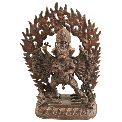 475 - A COPPER ALLOY FIGURE OF YAMANTANKA VAJRABHAIRAVA, LATE 19TH CENTURY TO EARLY 20TH CENTURY The Deity... 