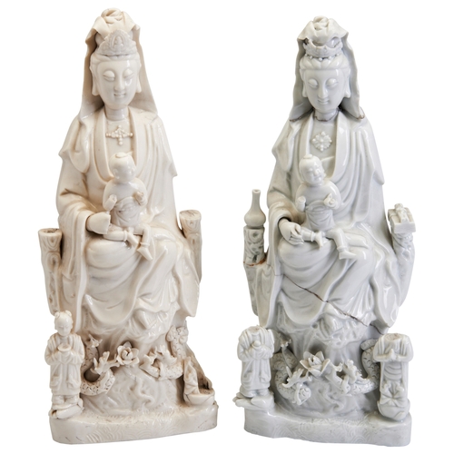 132 - TWO BLANC-DE-CHINE FIGURES OF GUANYINQING DYNASTY, 18TH CENTURY德化观音像 清 18世纪each depicting Guanyin se... 