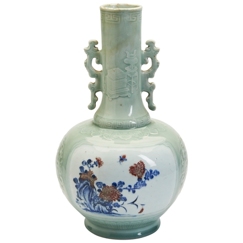 177 - AN UNDERGLAZE-BLUE COPPER-RED-DECORATED CELADON GLAZED INSCRIBED VASE QING DYNASTY, 18TH / 19TH CENT... 