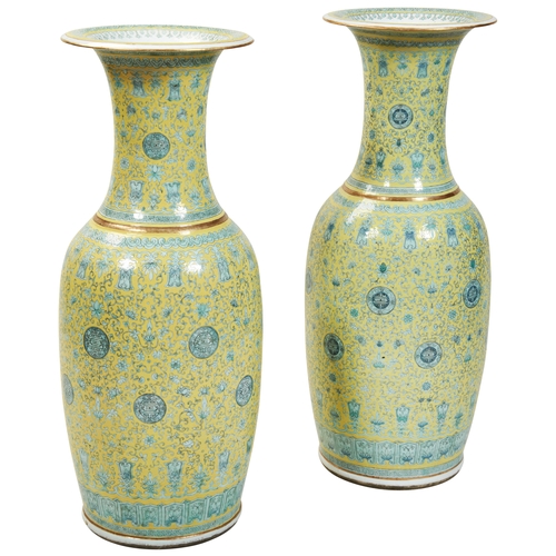 204 - A PAIR OF MASSIVE CHINESE IMPERIAL PORCELAIN YELLOW-GROUND VASES GUANGXU SIX CHARACTER MARK IN IRON ... 