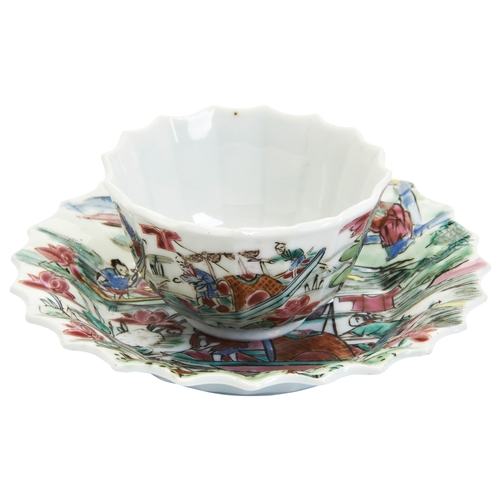 201 - A CHINESE PORCELAIN FAMILLE ROSE TEA BOWL AND SAUCER QIANLONG CIRCA 1740粉彩杯碟 清 乾隆1740of fluted petal... 