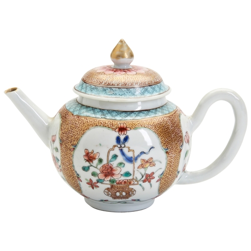 208 - A CHINESE PORCELAIN FAMILLE ROSE GLOBULAR TEAPOT AND COVER YONGZHENG 1723-1735粉彩花卉纹茶壶 清 雍正painted on... 