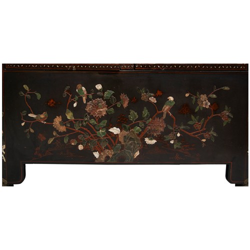 421 - A PAIR OF CHINESE BLACK LACQUER INLAID TWO DOOR CABINETS SECOND HALF OF 19TH CENTURY八仙祝寿漆柜嵌百宝  清 19世... 