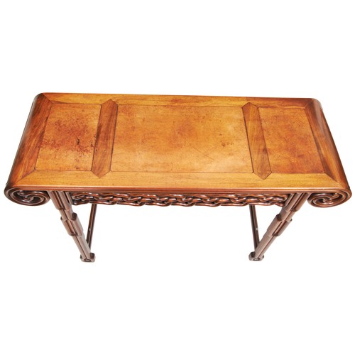 430 - A CHINESE 'HONGMU' SIDE TABLE1850-1900红木桌 1850-1900with scroll ends carved as double rope extending ... 