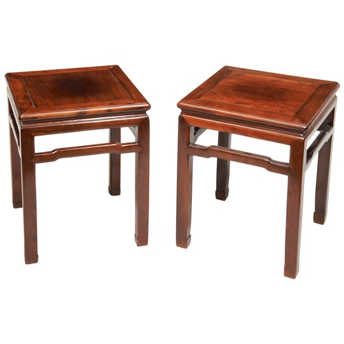 437 - A PAIR OF CHINESE 'HONG-MU' (BLACKWOOD) SQUARE STOOLS 19TH CENTURY红木方椅 19世纪with humpback cross stret... 