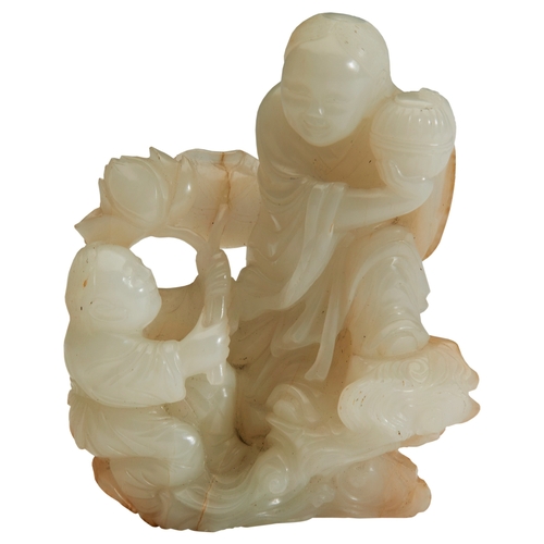 248 - AN EXTREMELY FINE WHITE JADE 'HEHE ERXIAN TWINS' GROUPQIANLONG PERIOD (1736-1795)和合二仙白玉摆件 清 乾隆with o... 