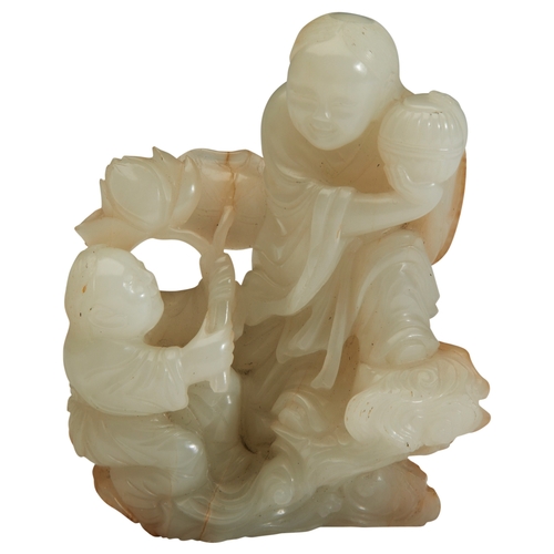 248 - AN EXTREMELY FINE WHITE JADE 'HEHE ERXIAN TWINS' GROUPQIANLONG PERIOD (1736-1795)和合二仙白玉摆件 清 乾隆with o... 