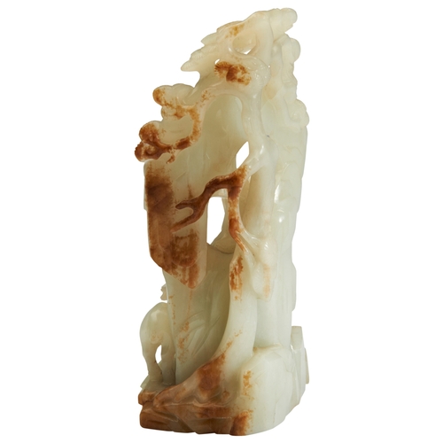 249 - A GREYISH-WHITE CARVED JADE 'LADY AND DEER' GROUPQING DYNASTY, 18TH CENTURY青白玉麻姑献寿摆件 清 18世纪depicting... 