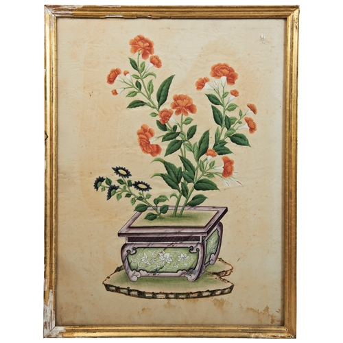 375 - CHINESE SCHOOL (19TH CENTURY)FLOWERING JARDINIERE花卉水粉画 19世纪watercolour on paper, framed50cm x 37cm... 