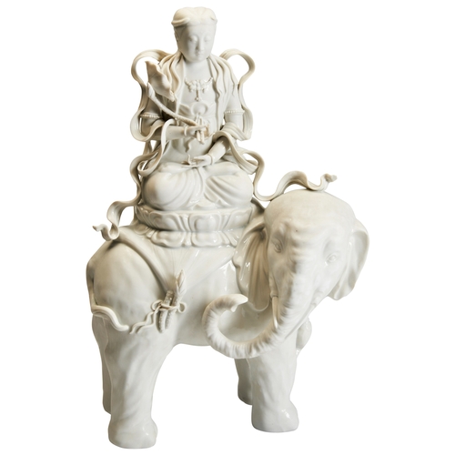 115 - A LARGE 'BLANC DE CHINE' FIGURE OF SAMANTABHADRA BODHISATTVA ON AN ELEPHANT, LATE QING / REPULIC PER... 