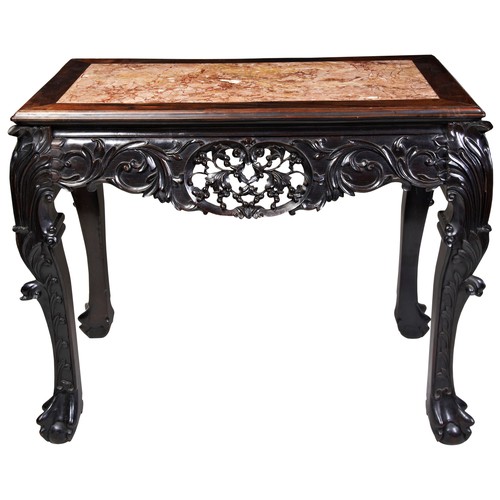 460 - A GOOD CARVED HUANGHUALI ROCOCO-STYLE TABLEMID-QING DYNASTY清中期 黄花梨洛可可风格桌the moulded rectangular top ... 